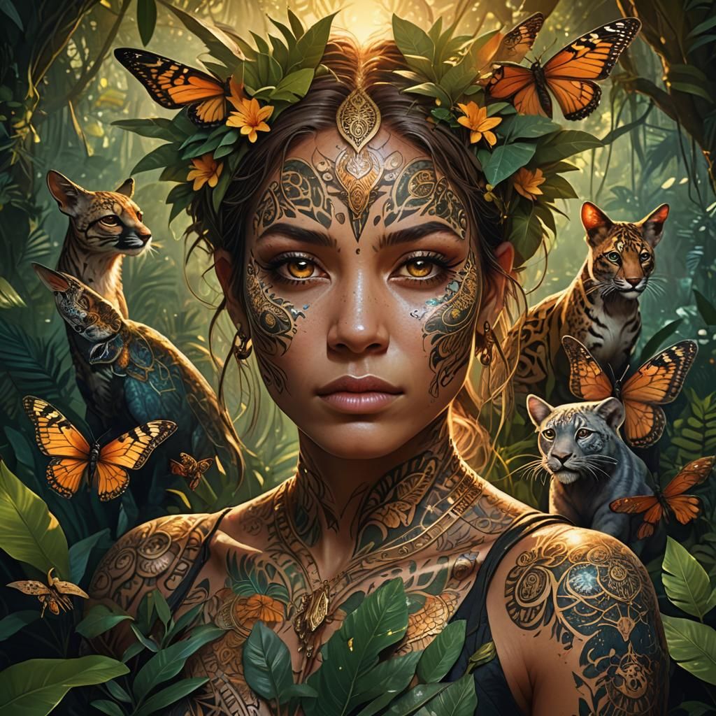 Animal Tattoo Woman in Jungle Concept Art
