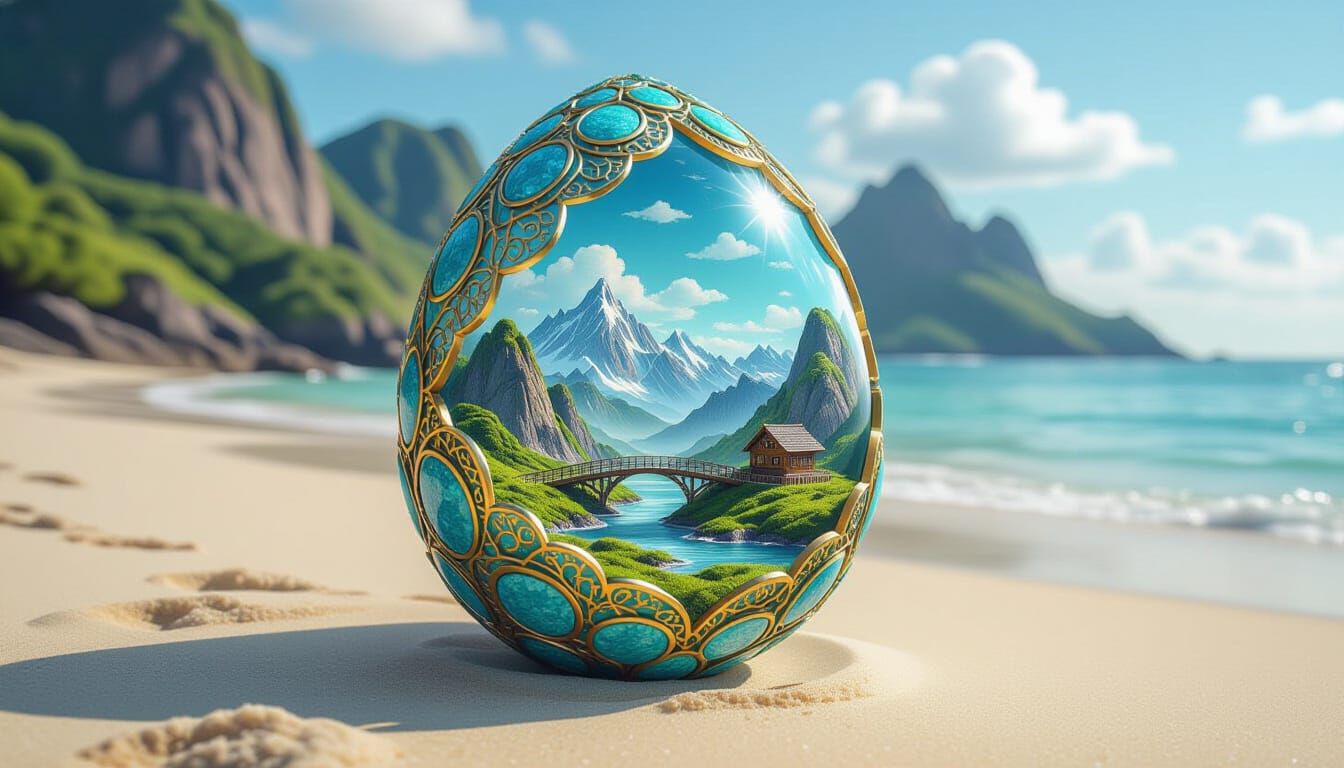 Shimmering Dragon Egg with Miniature Landscape