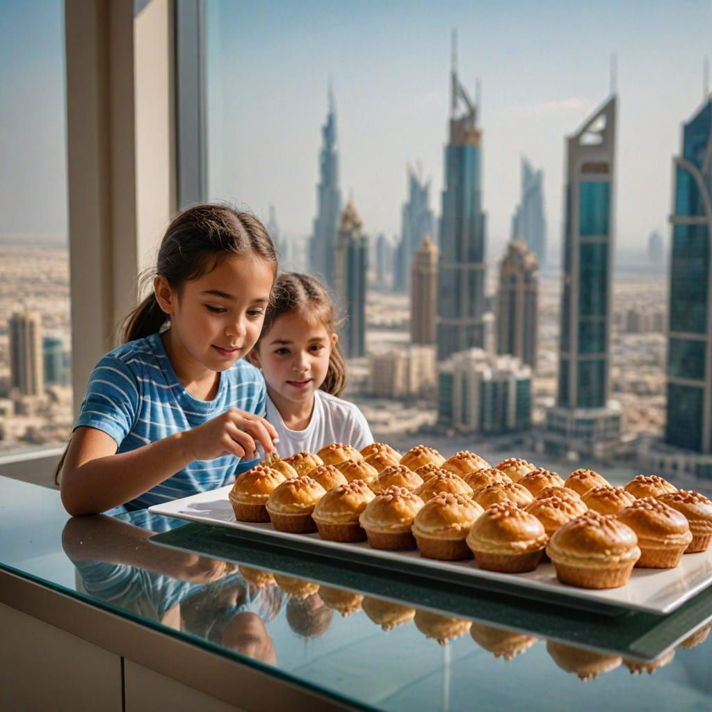 Luxury Dubai Bakery with Children Enjoying Pastries