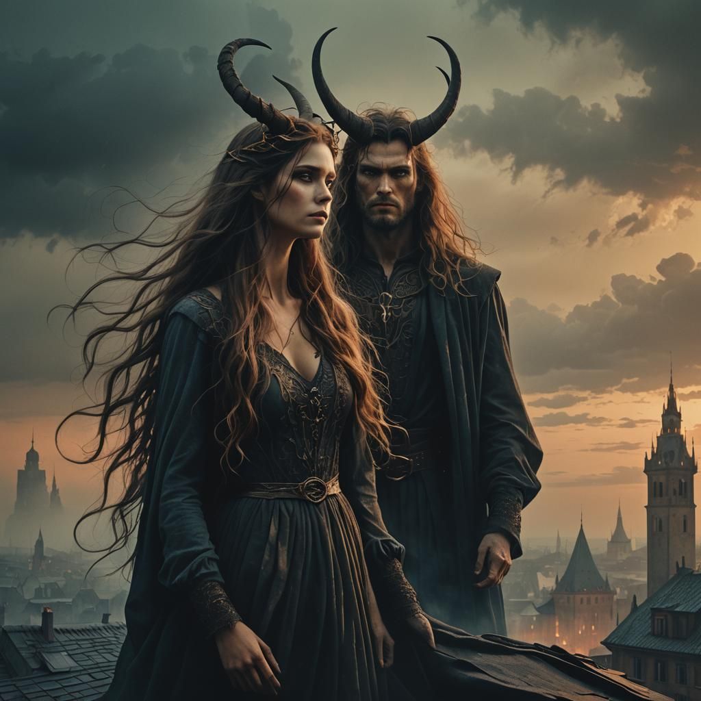 Romantic Dark Fantasy Couple Under Bloody Moon