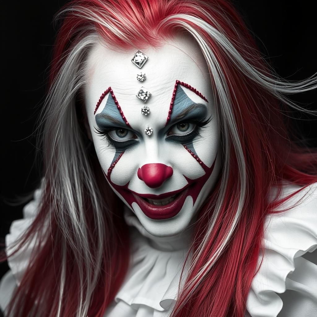 Striking Portrait with Diamond Clown Makeup