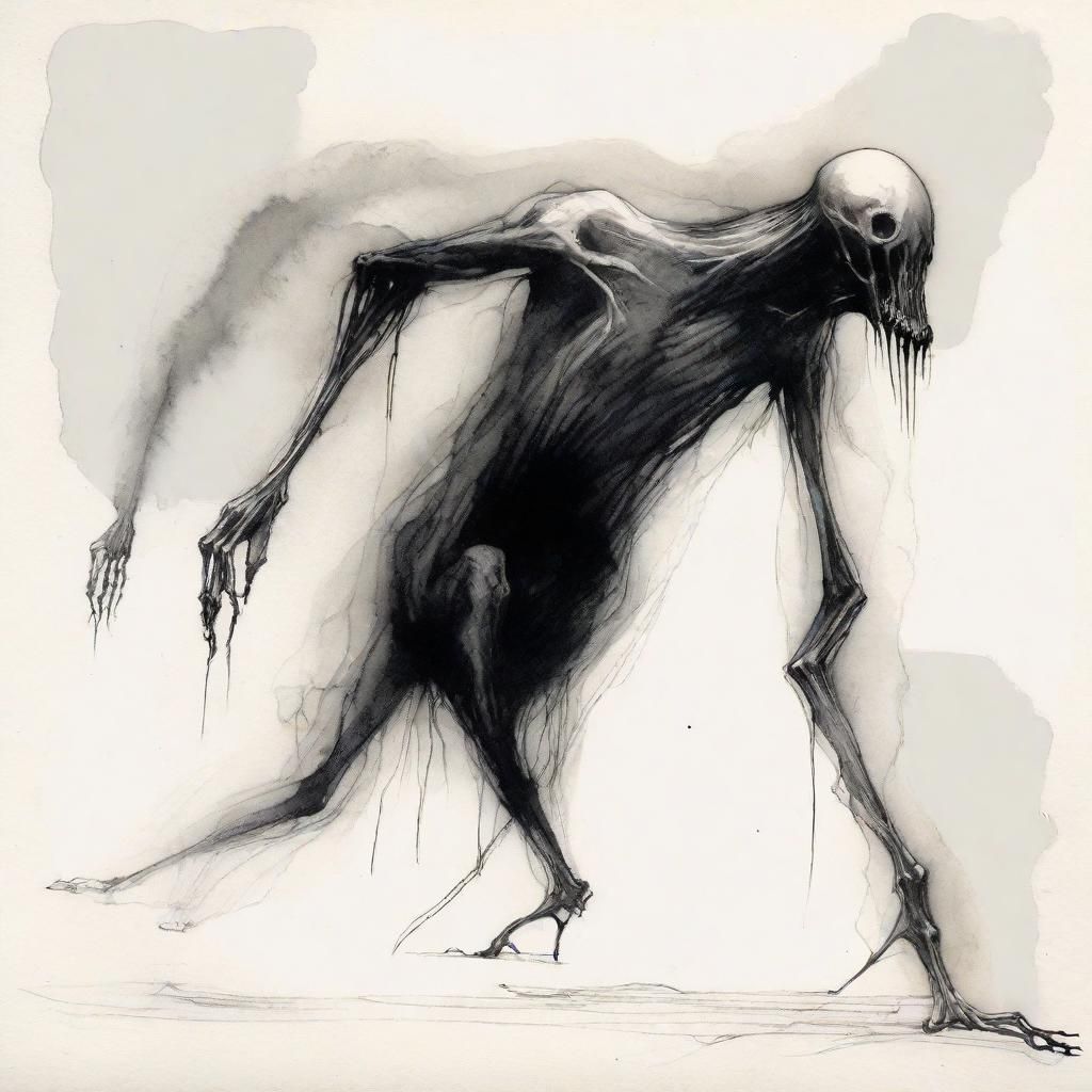 Shadowy Creature in Pencil and Watercolor Sketch