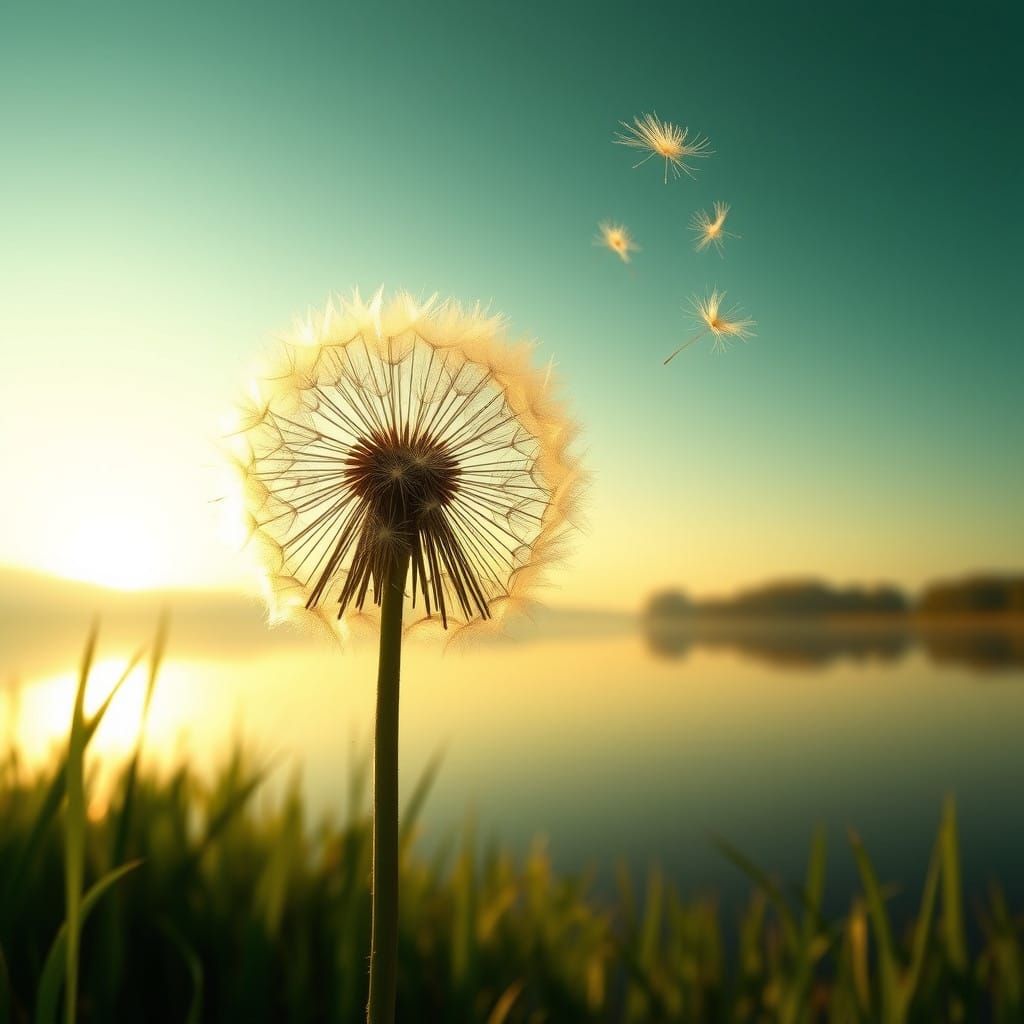 Whimsical Morning Lake Scene in Dreamy Watercolor Style