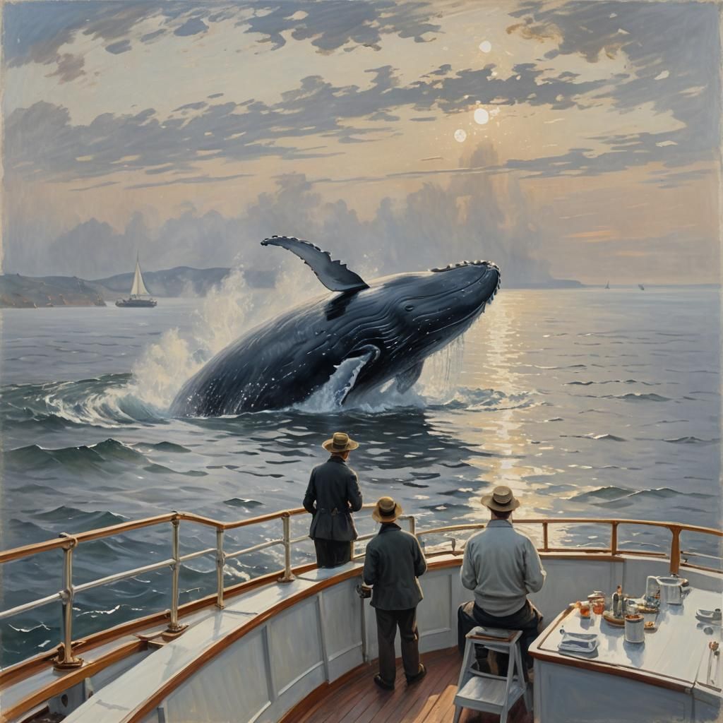 Impressionist Artist Painting Whale at Sea