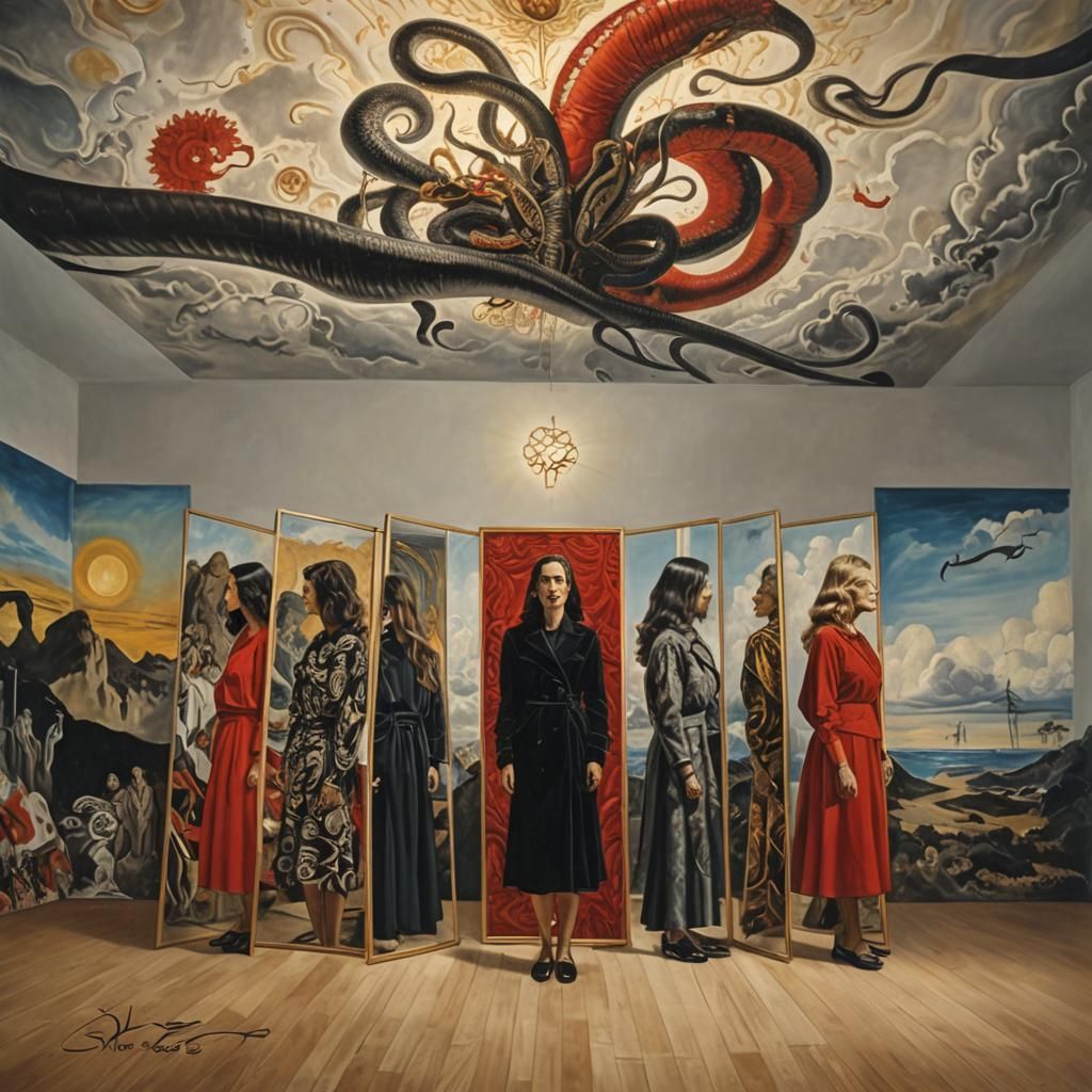 Surreal Woman in Mirror Room, Salvador Dali Style