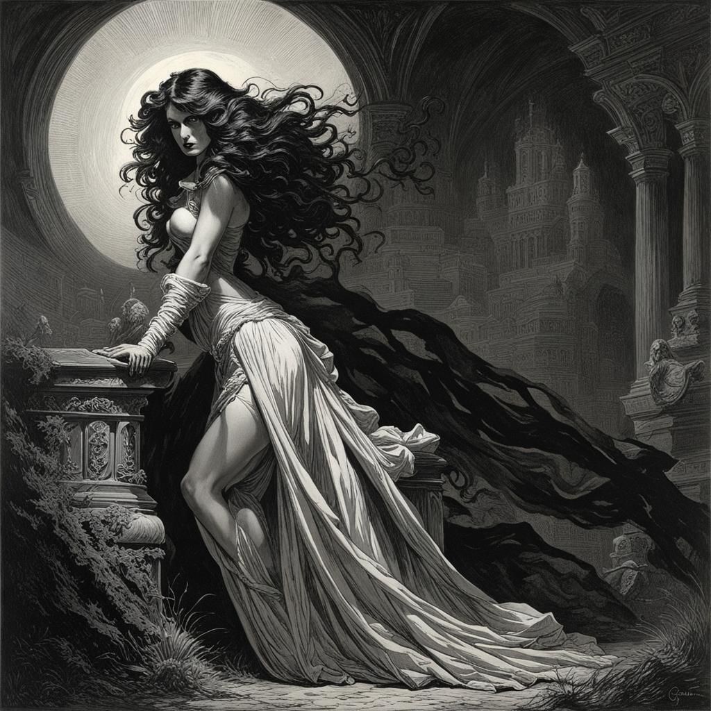 Gothic Horror Femme Fatale in Doré Style