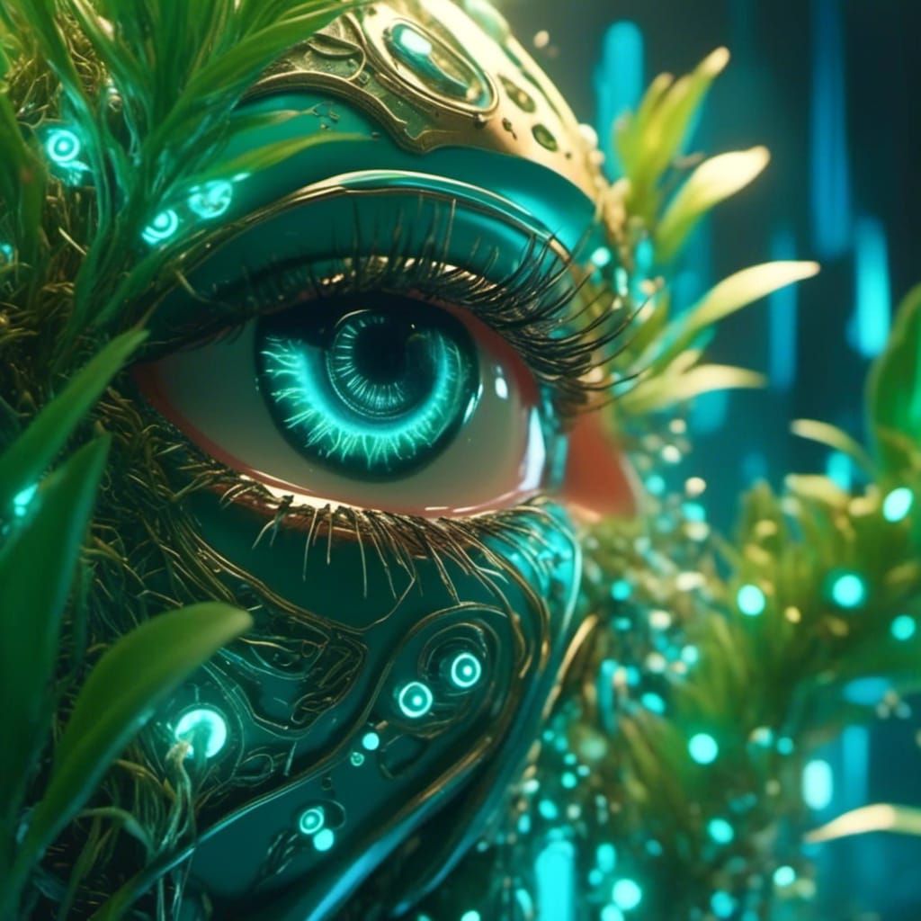 Biopunk Jungle Scene with Bioluminescent Plants