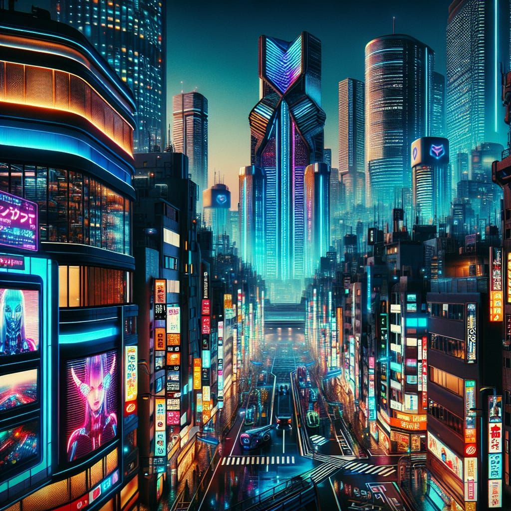 Tokyo Cyberpunk District at Night