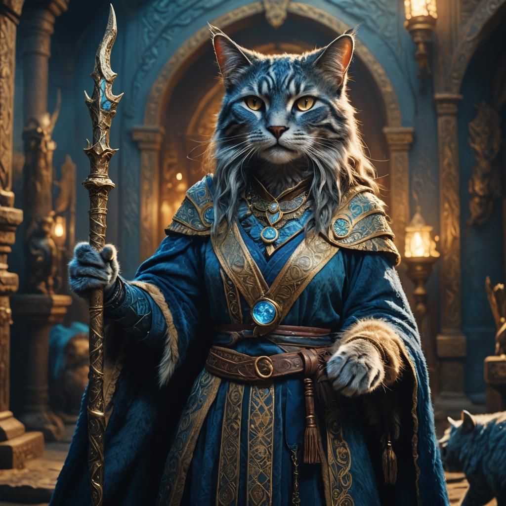 Cat Sorceress with Mystical Staff, Cinematic Film Still