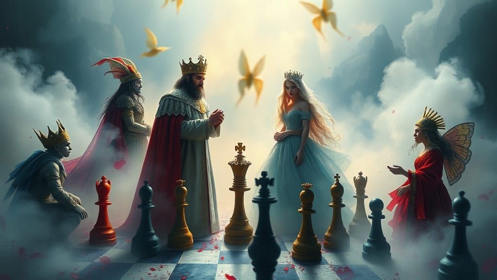 Whimsical Kings Bask in Misty Light