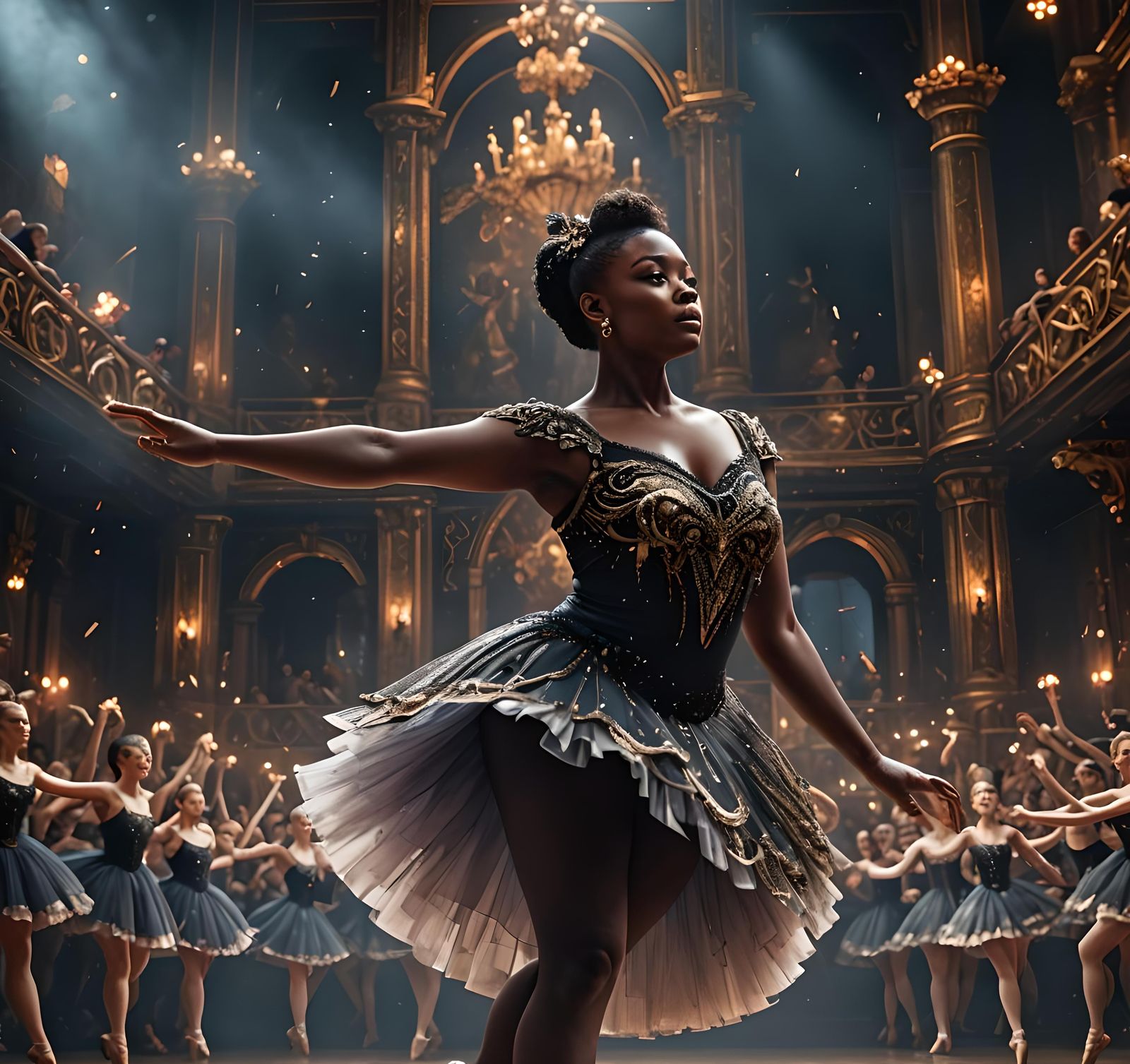 Plus-Size Ballerina on Stage: Fantasy Concept Art