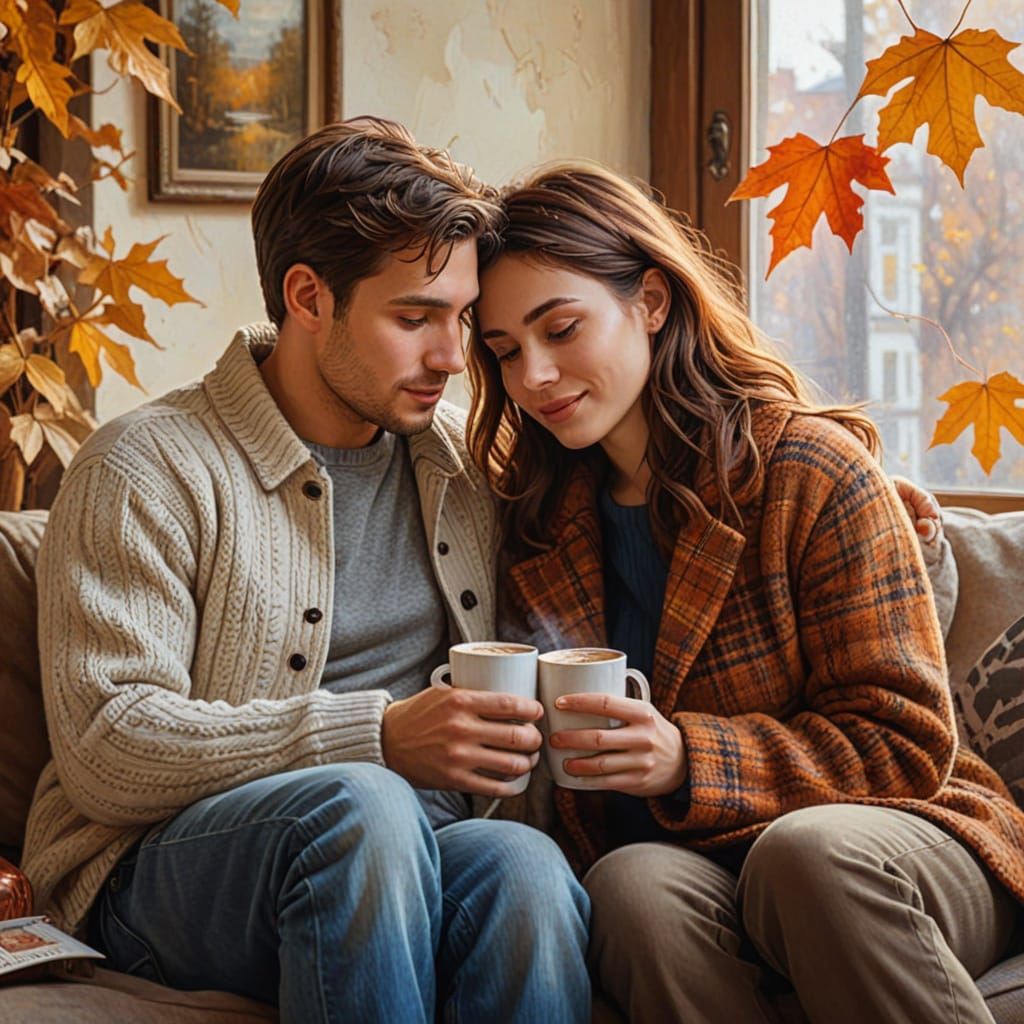 Cozy Autumn Date Night Oil Painting