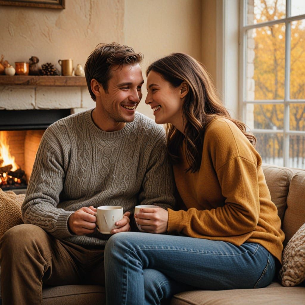 Cozy Autumn Date Night Oil Painting