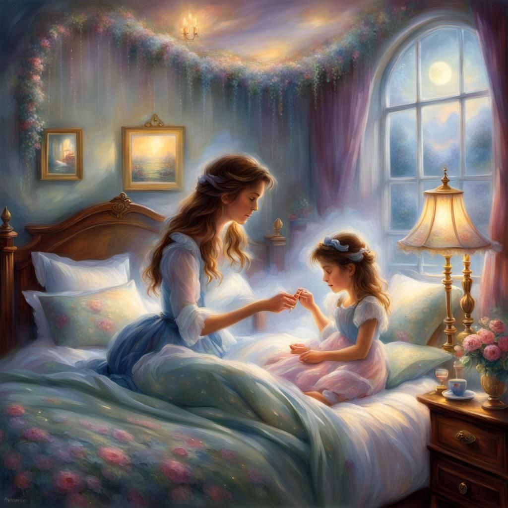Ethereal Bedtime Scene in Kinkade Style