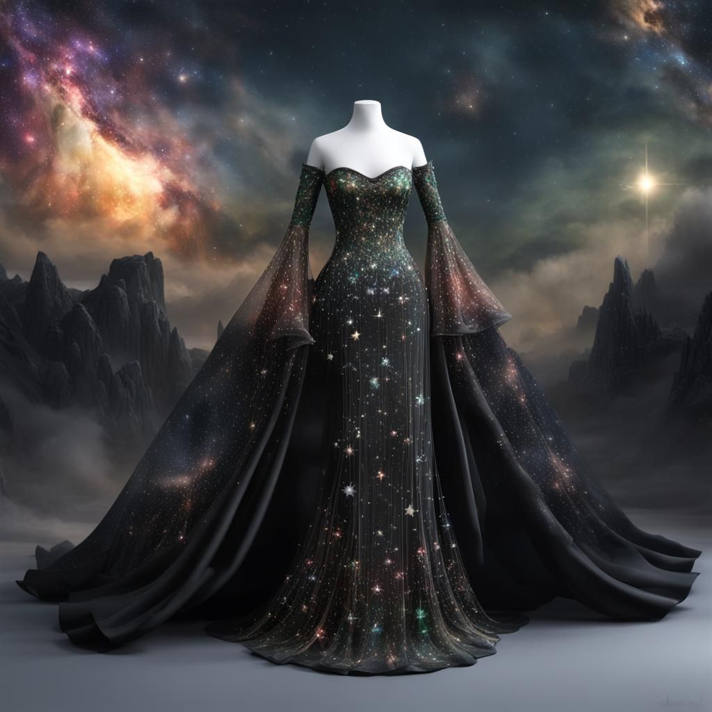 Magical Elf Dress with Stars on Dress Form