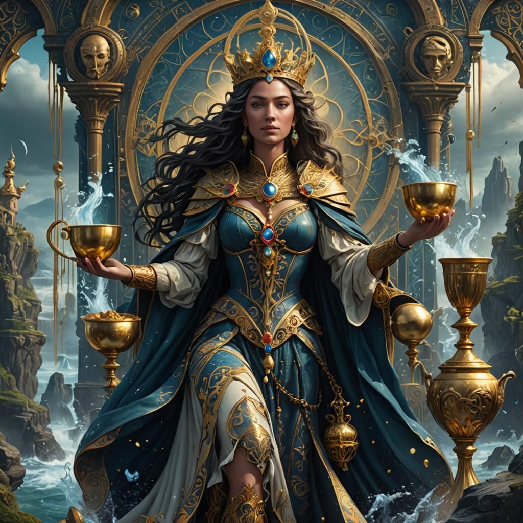 Queen of Cups Tarot Card: Detailed Matte Painting