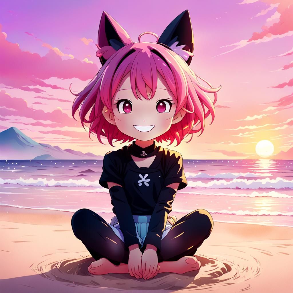 Kuromi on a Sunset Beach: Anime Key Visual