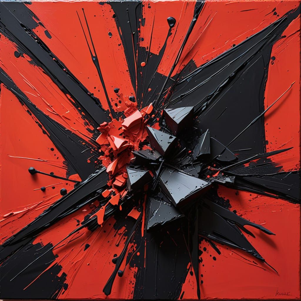 Expressive Impasto Painting in Red and Black