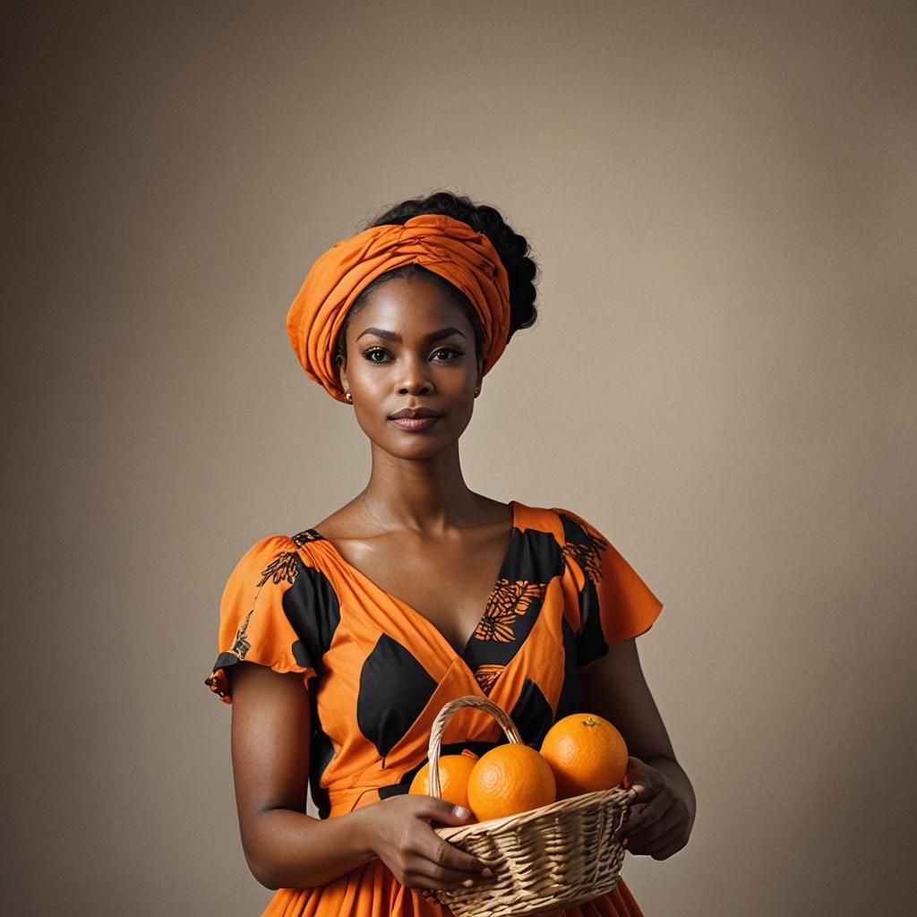 Woman with Oranges in Modern Studio Portrait