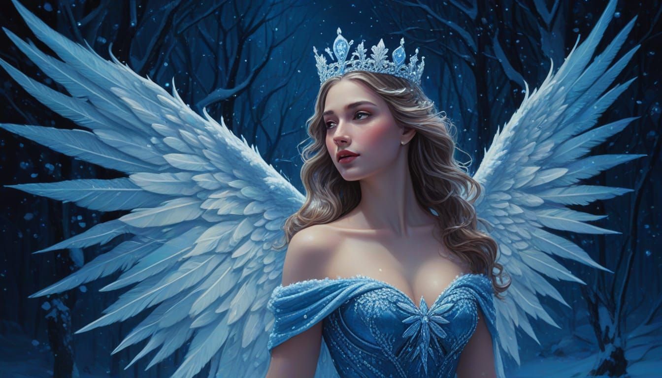 Winter Queen with Ice Wings in Blizzard