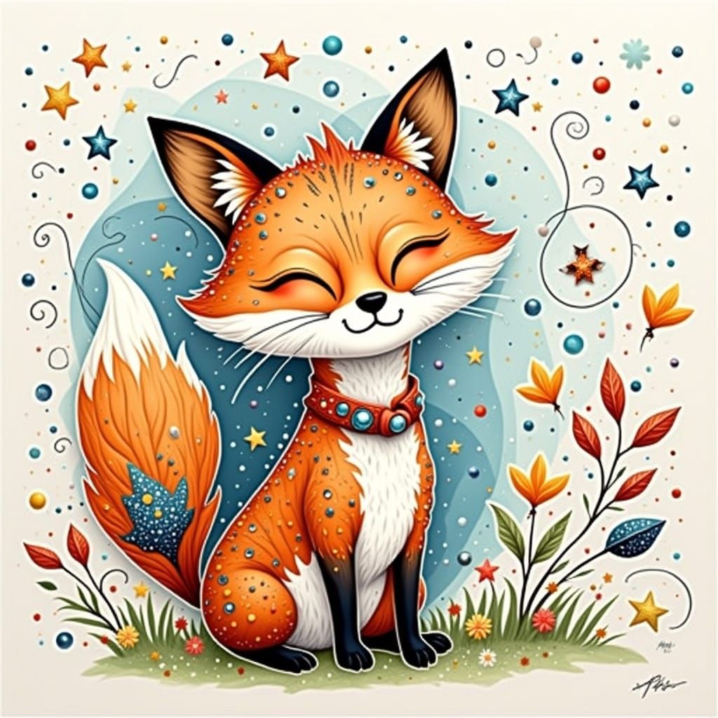 Whimsical Fox in Celestial Wonderland