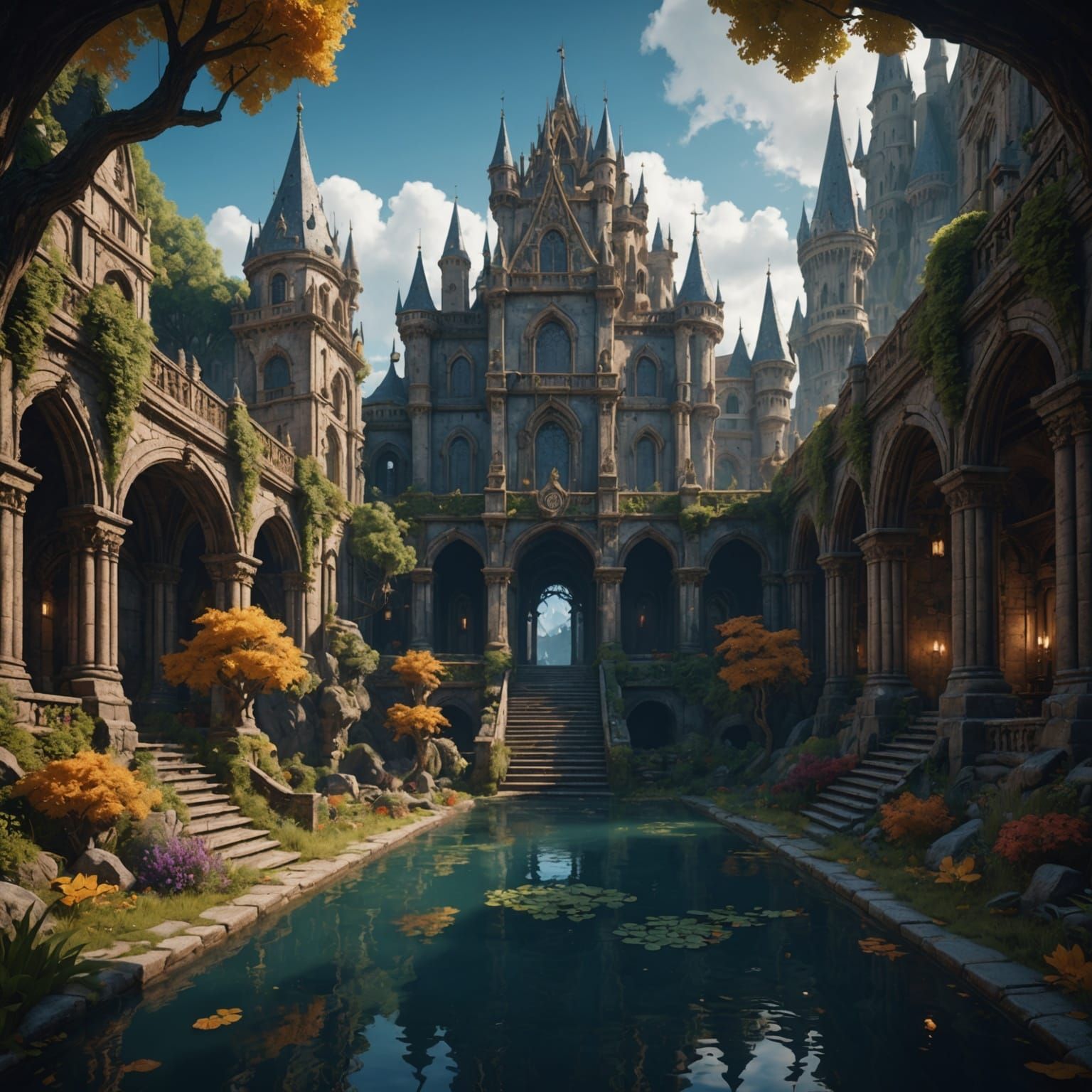 Fantastical Castle Scene in Detailed Matte Painting