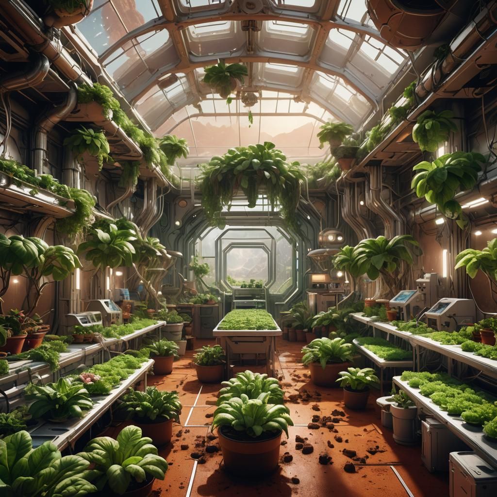 Martian Hydroponics Interior with Dynamic Lighting