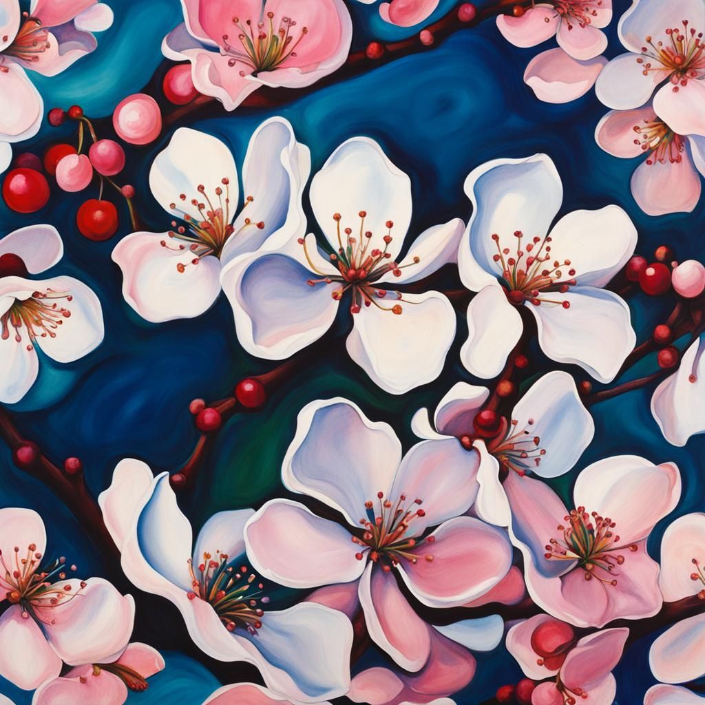 Vibrant Cherry Blossoms in O'Keeffe Style