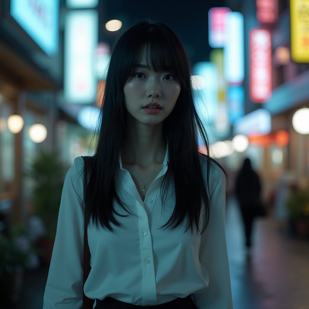 Japanese Office Woman in Neon Tokyo Night