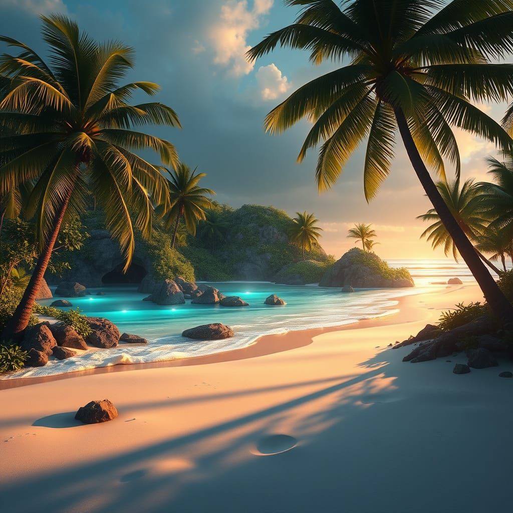Tropical Beach Matte Painting with Turquoise Water