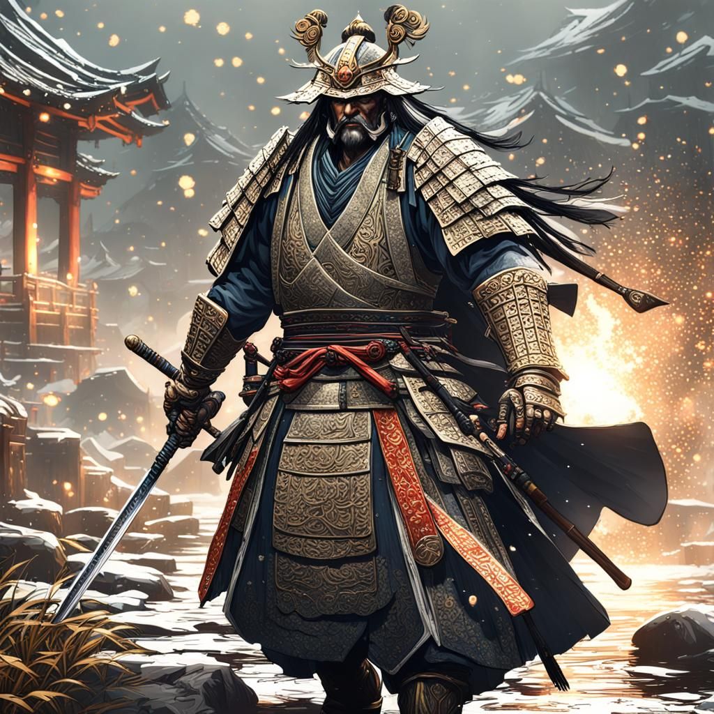 Samurai with Jeweled Dragonfly Helmet