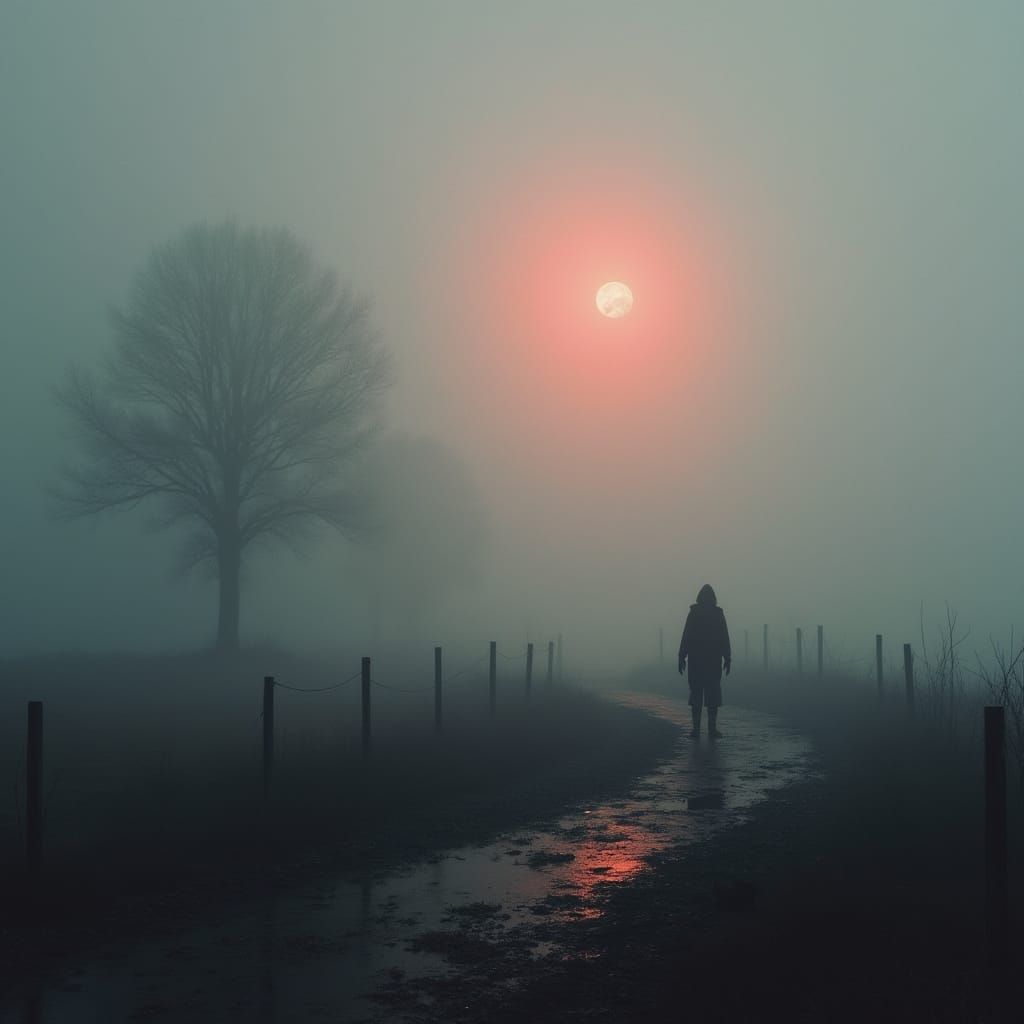 Ethereal Figure in Neon Noir Landscape