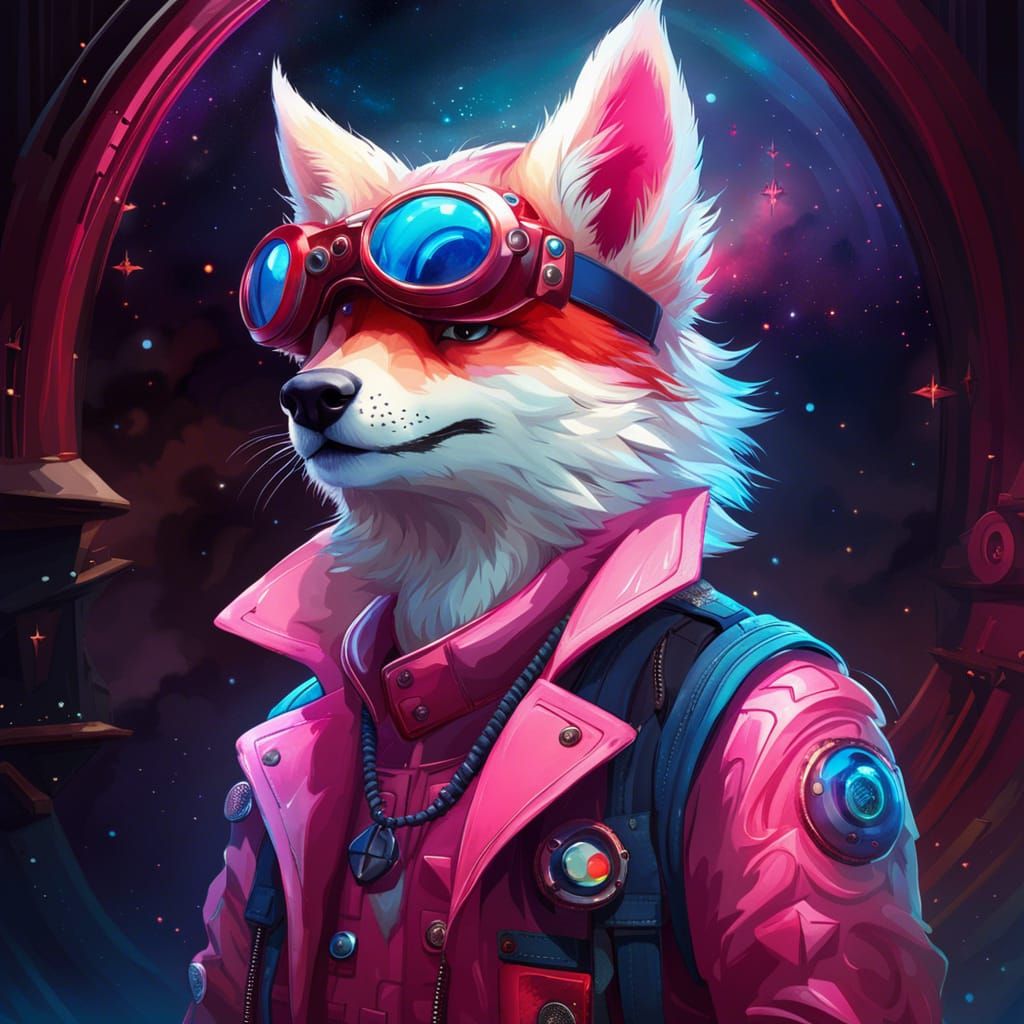 Anime Steampunk Wolf Portrait in Watercolor Style