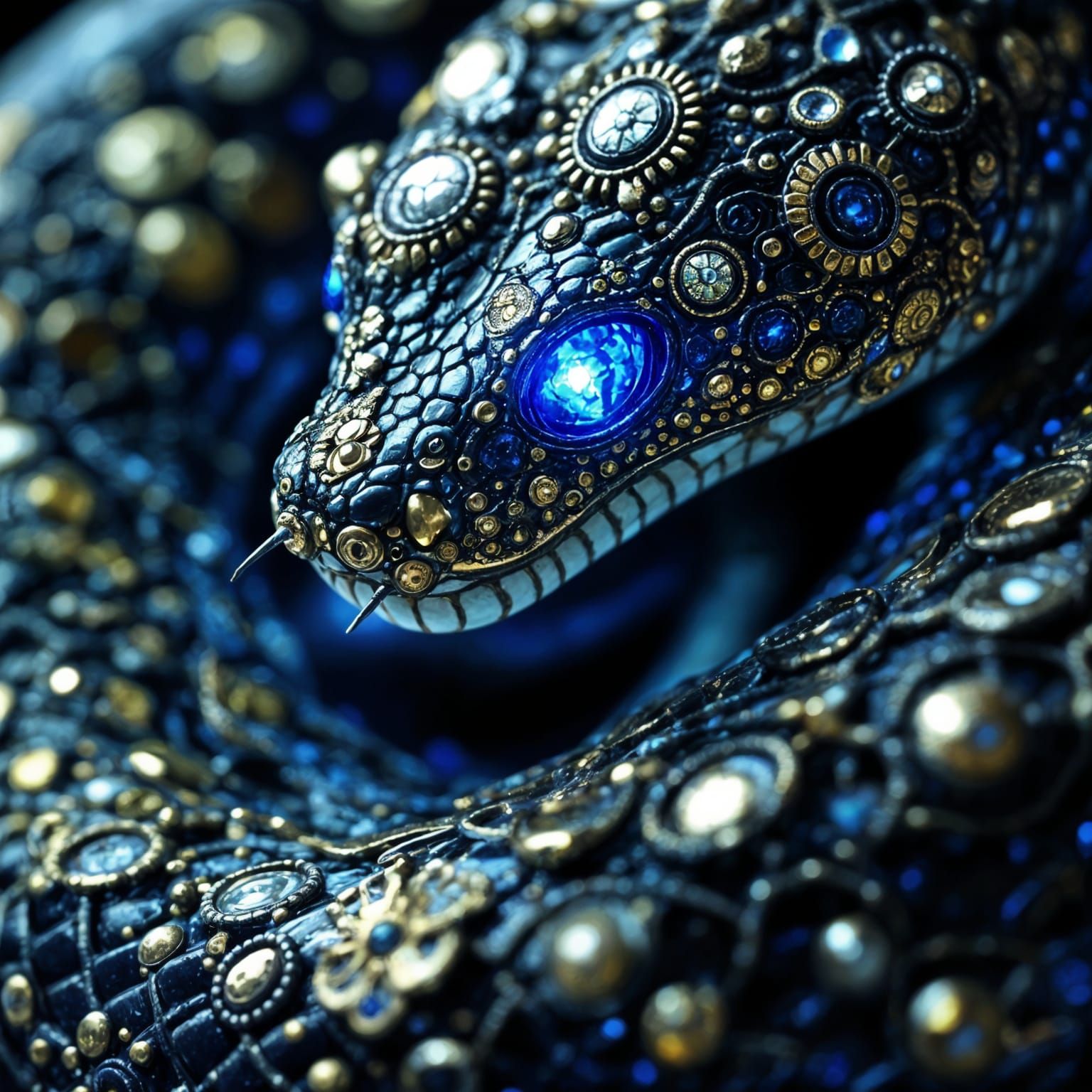 Bioluminescent Blue-Eyed Serpent with Inca Symbology