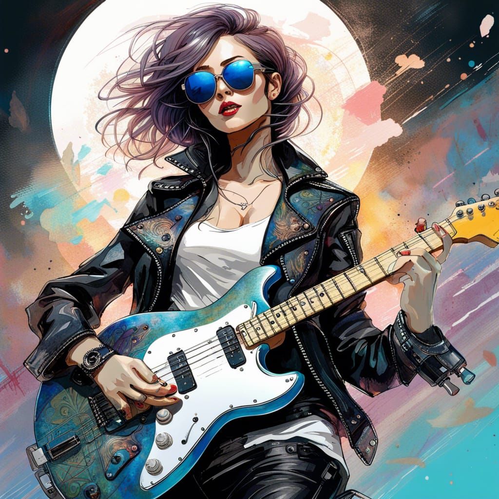 Electric Guitarist in Dreamscape by Carne Griffiths