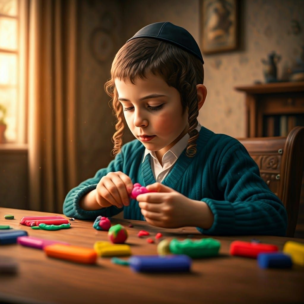 Young Haredi Hasidic Boy Creates Vibrant Fruit Sculptures