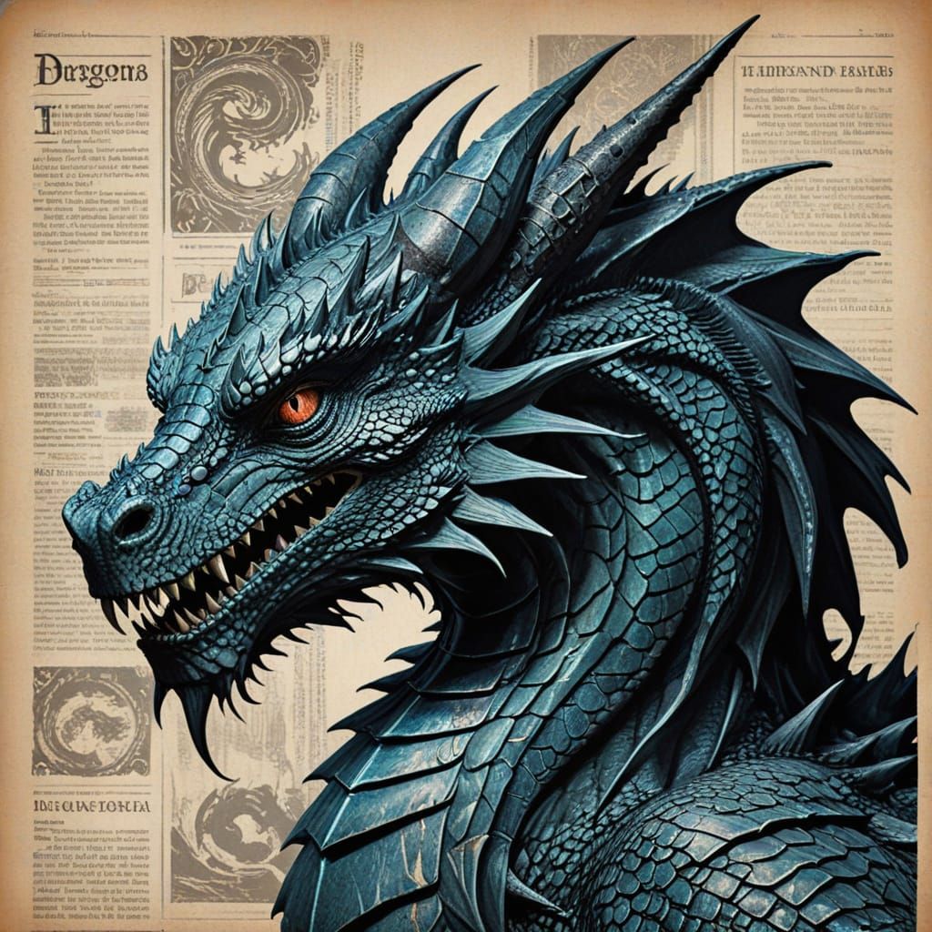 Dragon Illustration in Newsprint Style