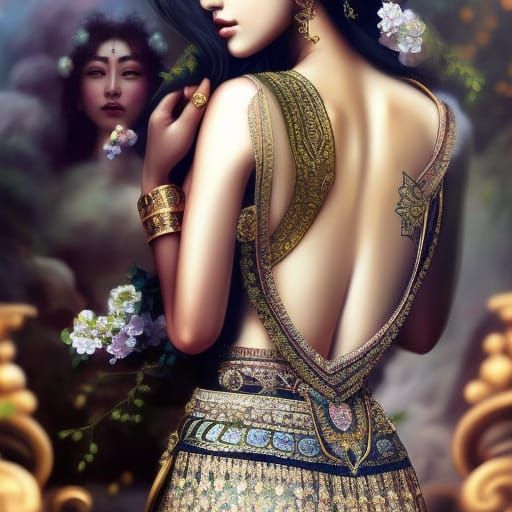 Asian Goddess of Flowers: Hyperrealistic Fantasy Portrait