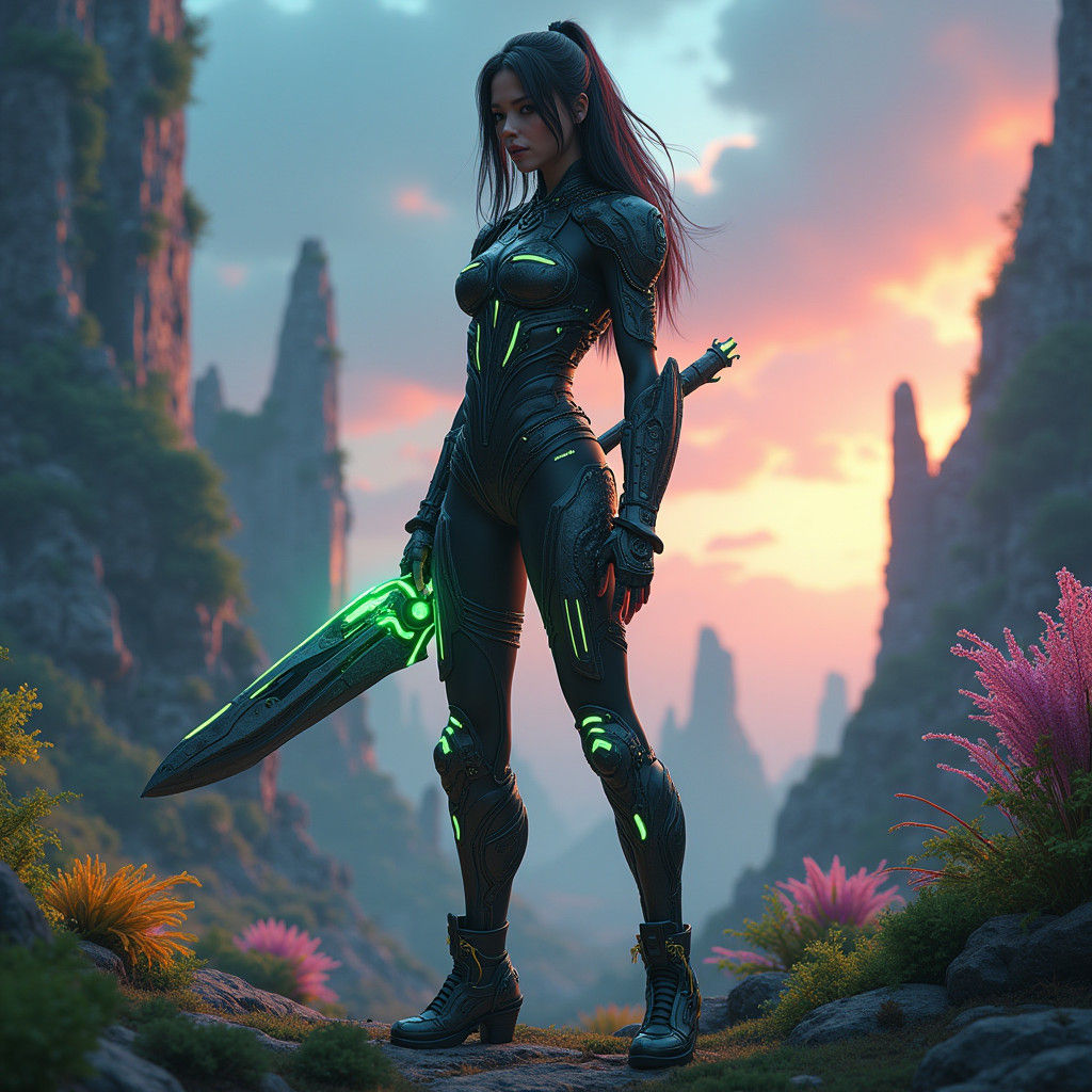 Sci-Fi Heroine in Alien World as Matte Painting