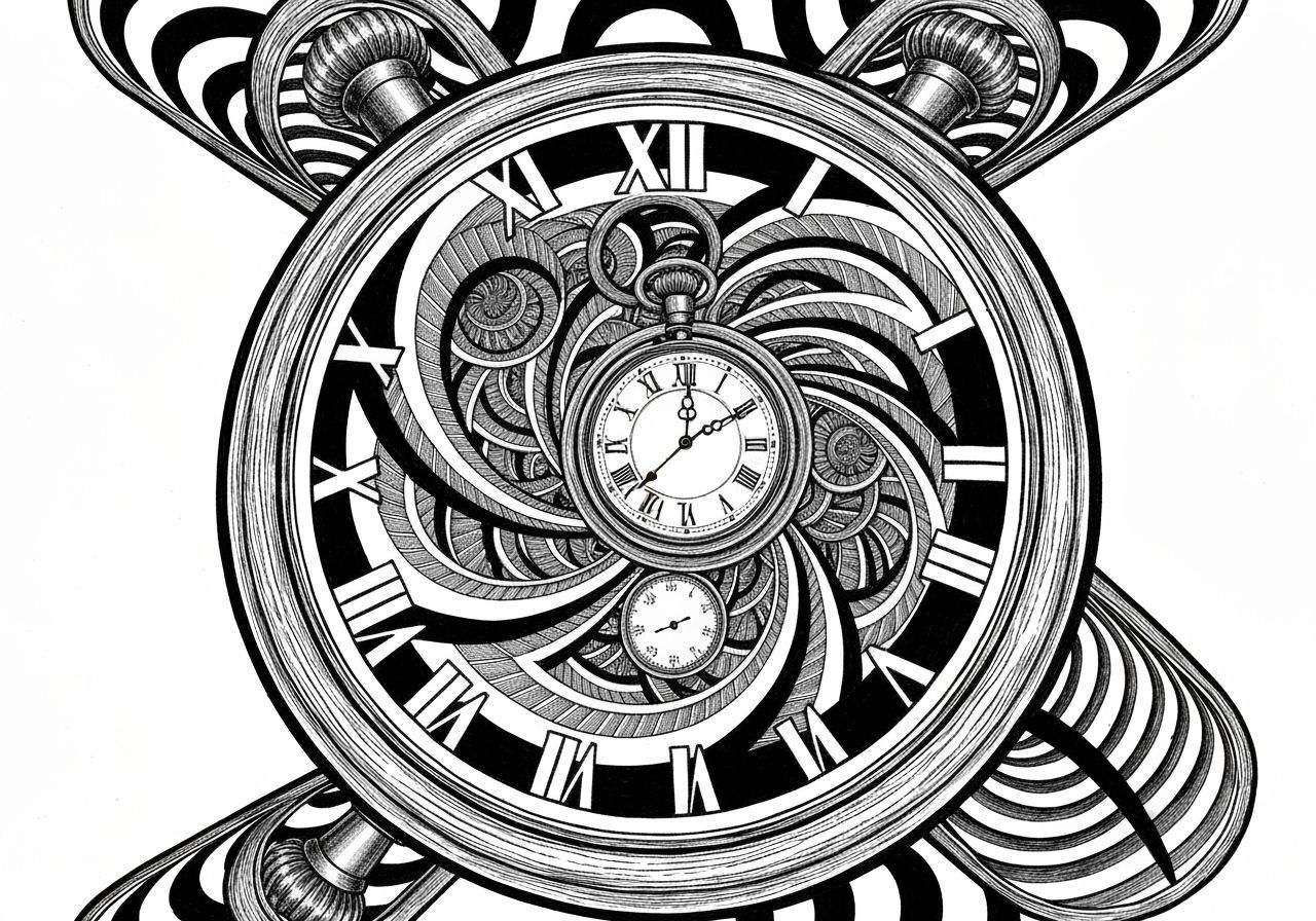 Surreal Optical Illusion Pocket Watch in Escher Style