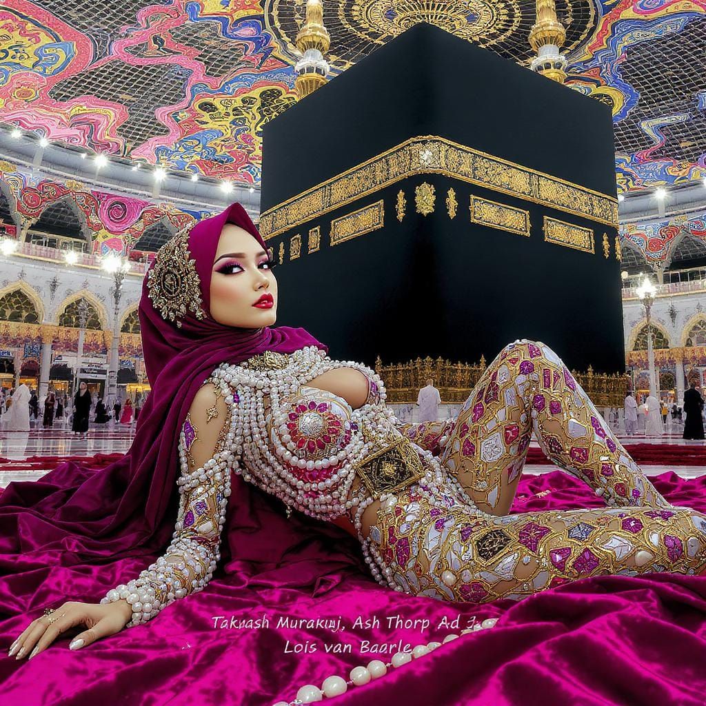 Woman in Hijab with Pearl Jewelry at Ka'bah