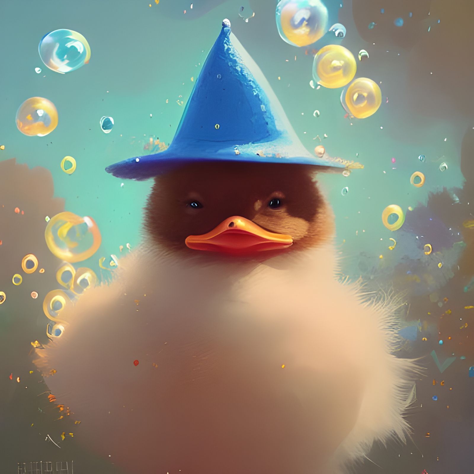 Fluffy Duckling Portrait with Giant Hat