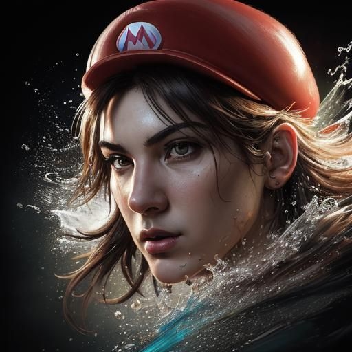 Hyperrealistic Mario Splash Art Concept