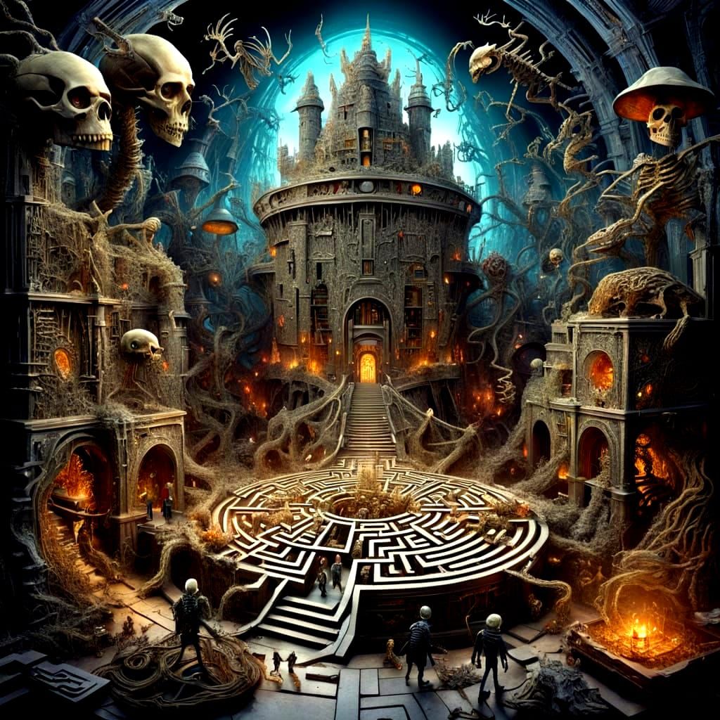 Horror Bone Labyrinth with Skeletal Creatures