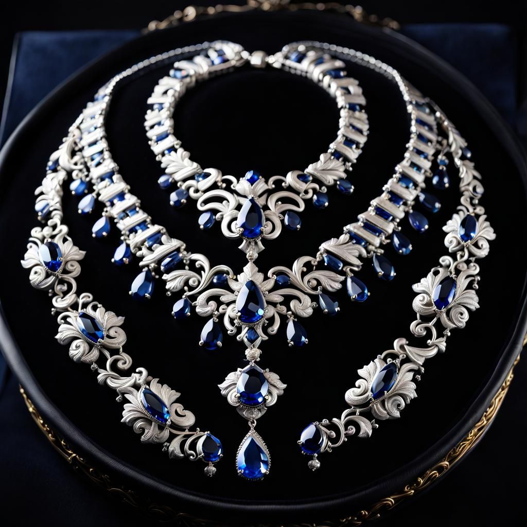 Sapphire and Silver Necklace on Black Velvet