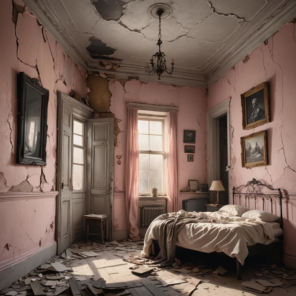 Abandoned Bedroom with Antique Portrait in Matte Painting St...