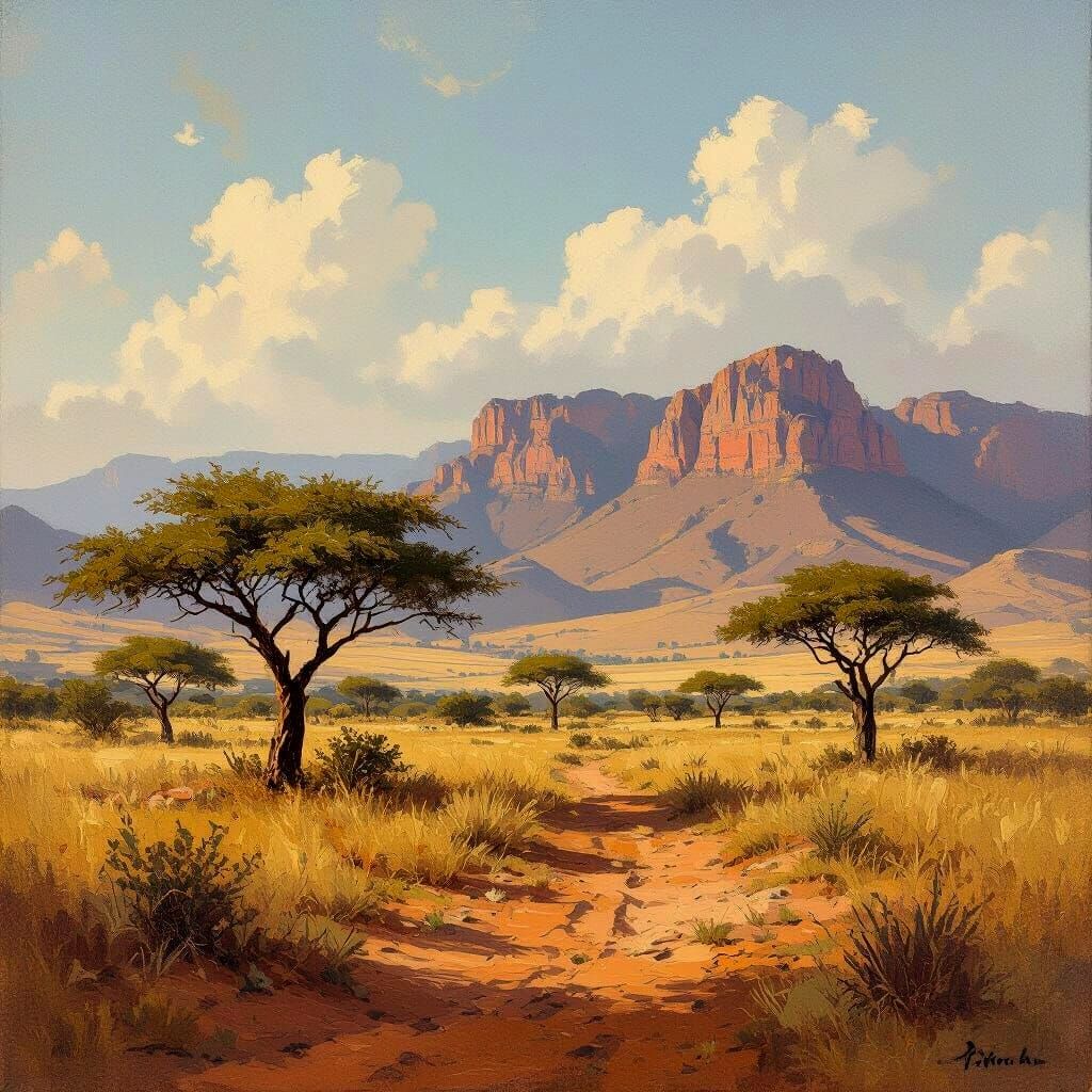 South African Landscape in Classical Oil Painting Style