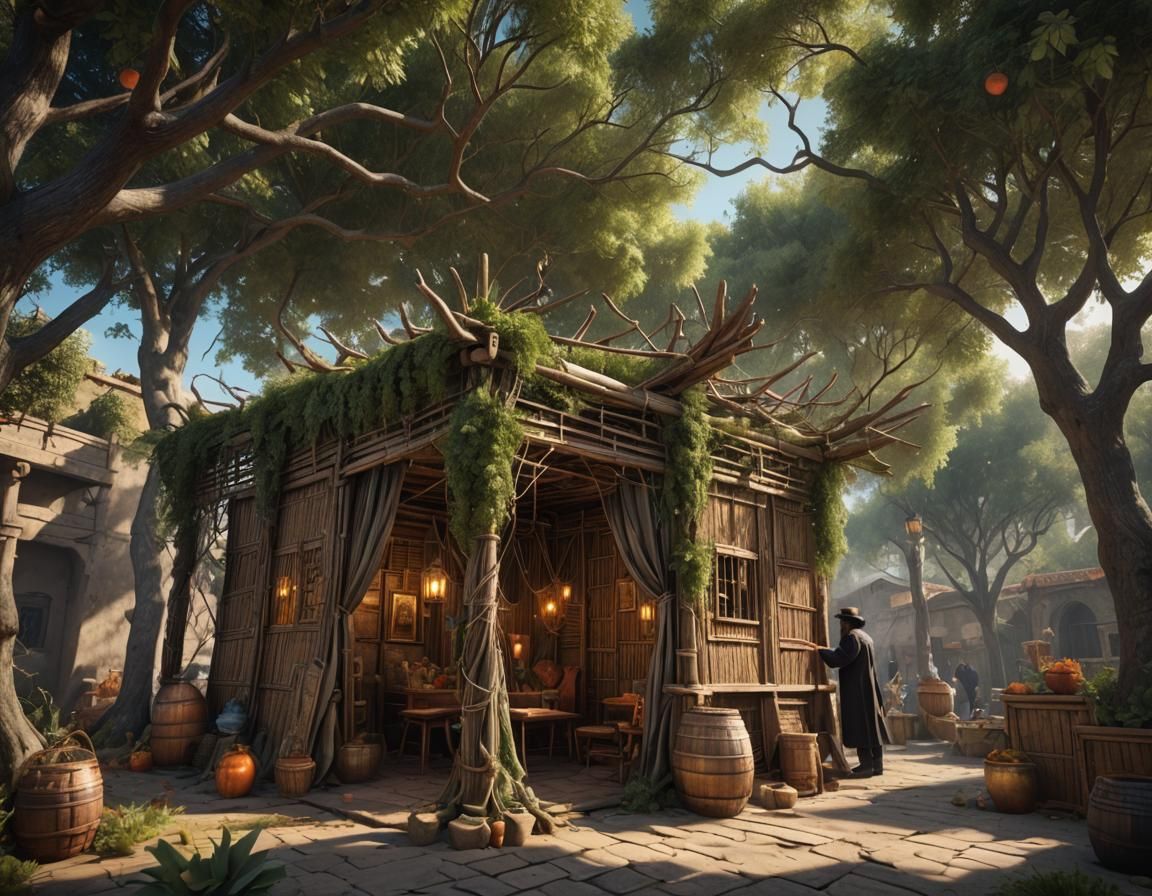 Chassidim Build a Sukkah: Detailed Matte Painting