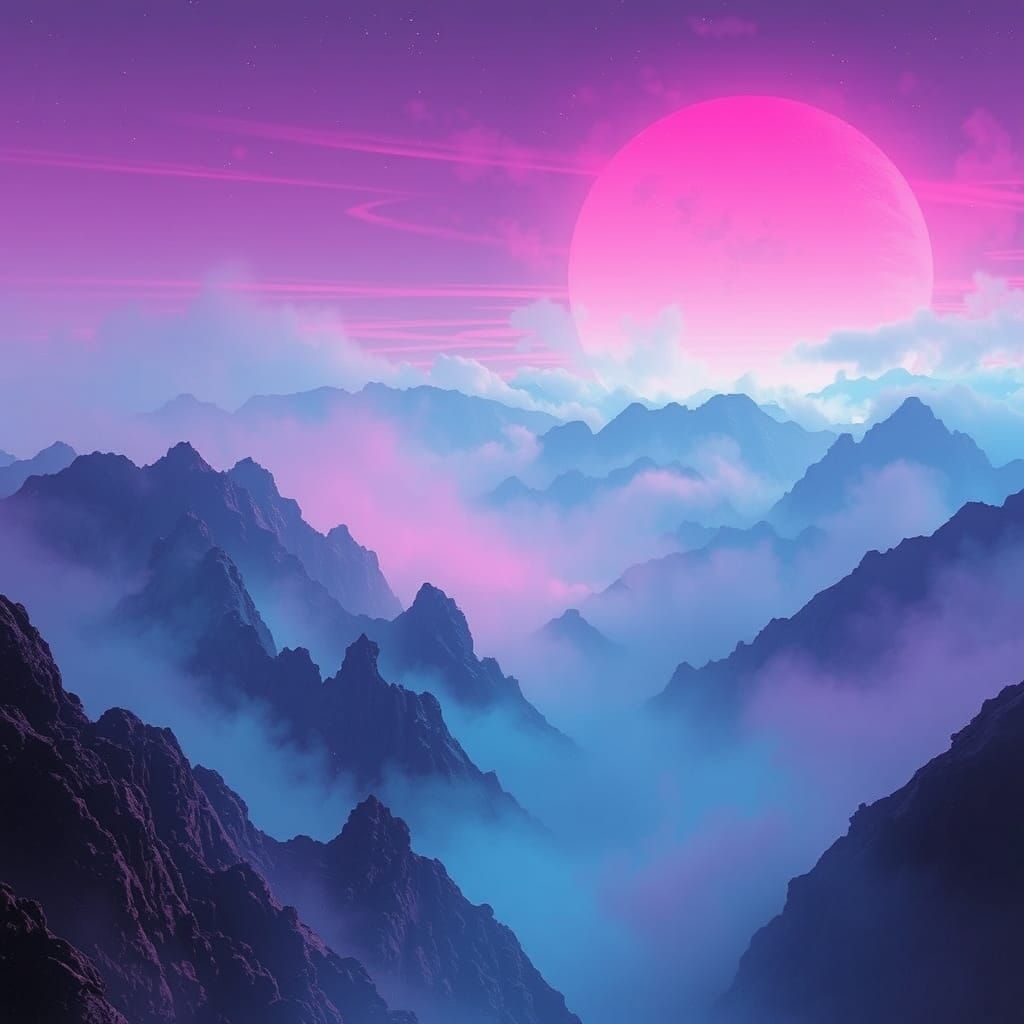 Neon Mountains in Retro-Futuristic Style
