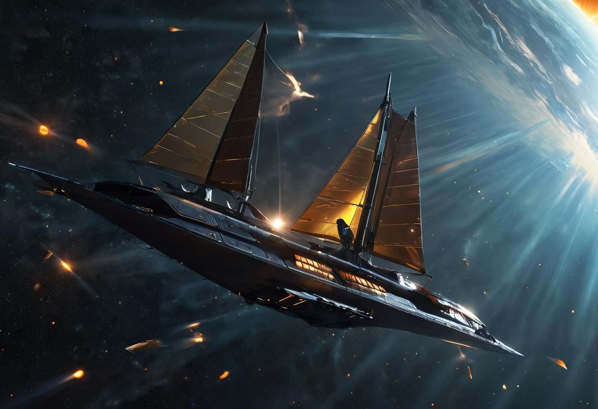 Science Fiction Space Clipper Sailing Near Sun